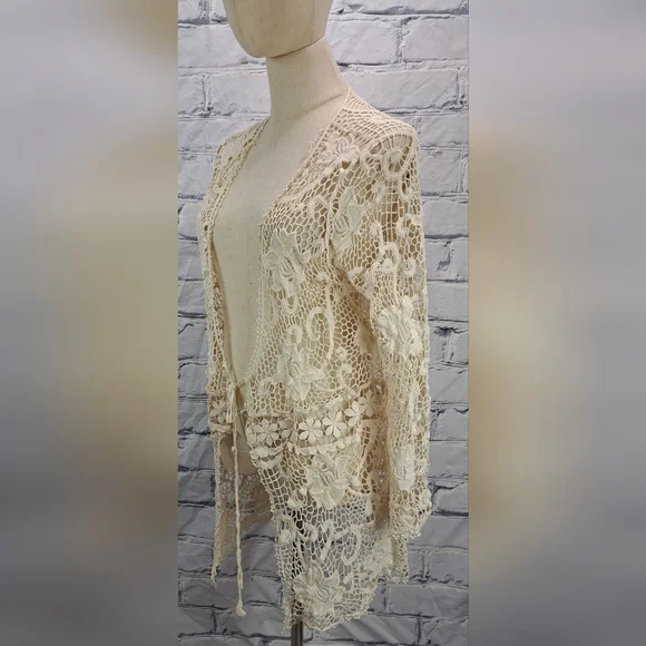 Vintage 90s Women's Crochet Open Knit Cardigan Nature Designs Mexico One Size - Picture 4 of 16